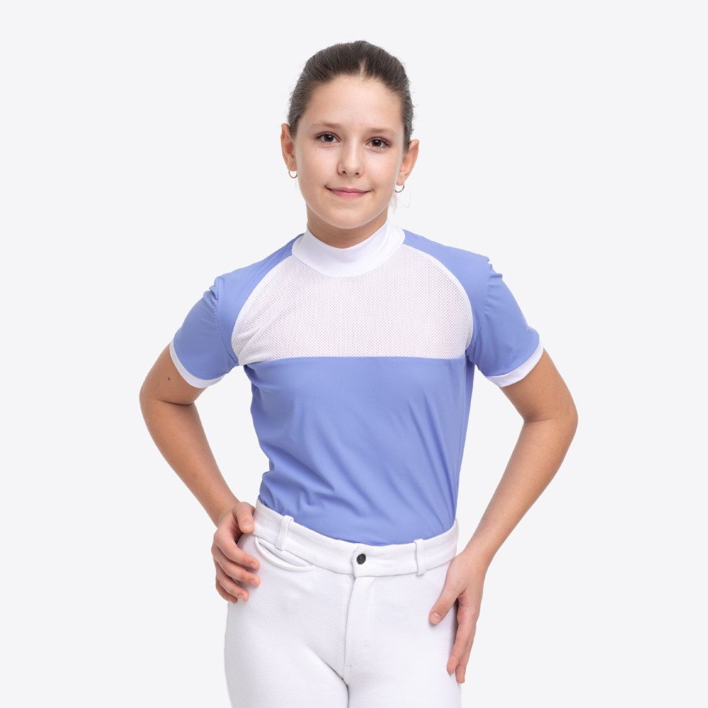 Riding Show Shirt BABY BLUE MESH KIDS - Short Sleeve, Technical Equestrian Apparel