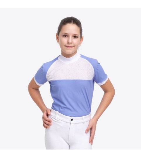 Camiseta hípica de concurso BABY BLUE MESH KIDS - Manga corta, Ropa hípica técnica