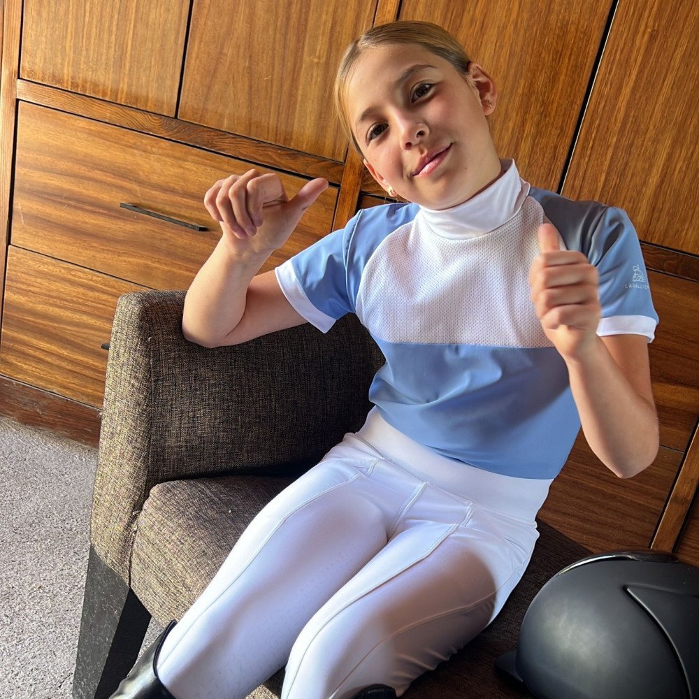 Polo de concours équestre BABY BLUE MESH KIDS- Manches courtes, Vêtements équestres techniques