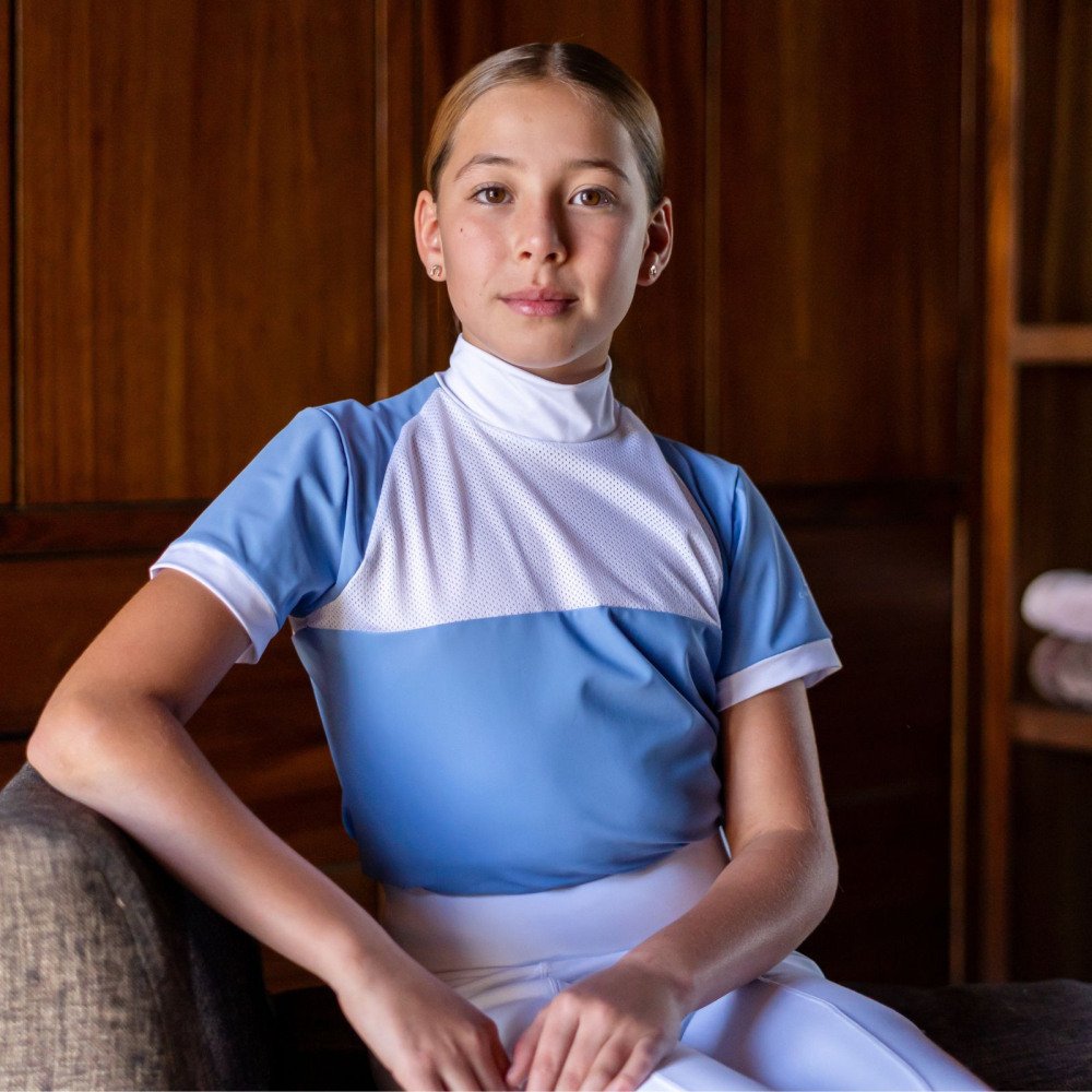 Camiseta hípica de concurso BABY BLUE MESH KIDS - Manga corta, Ropa hípica técnica
