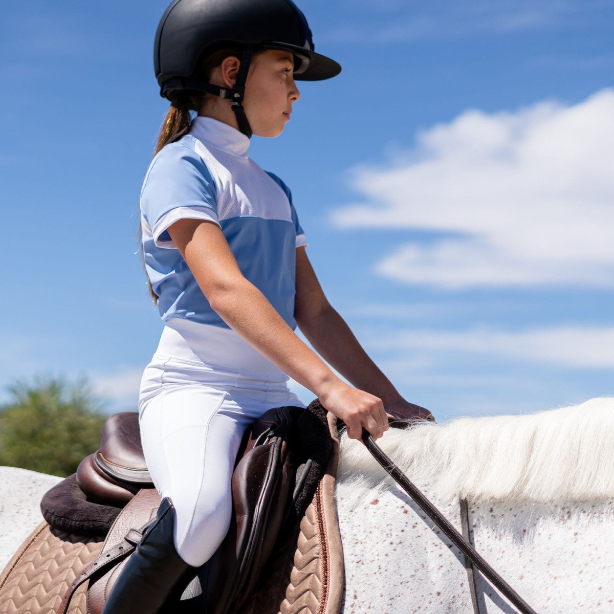Cavalliera Riding Show Shirt BABY BLUE MESH KIDS for Equestrian Girls