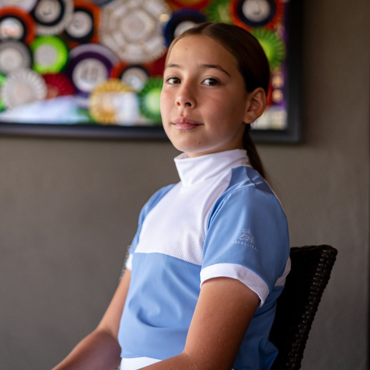 Camiseta hípica de concurso BABY BLUE MESH KIDS - Manga corta, Ropa hípica técnica