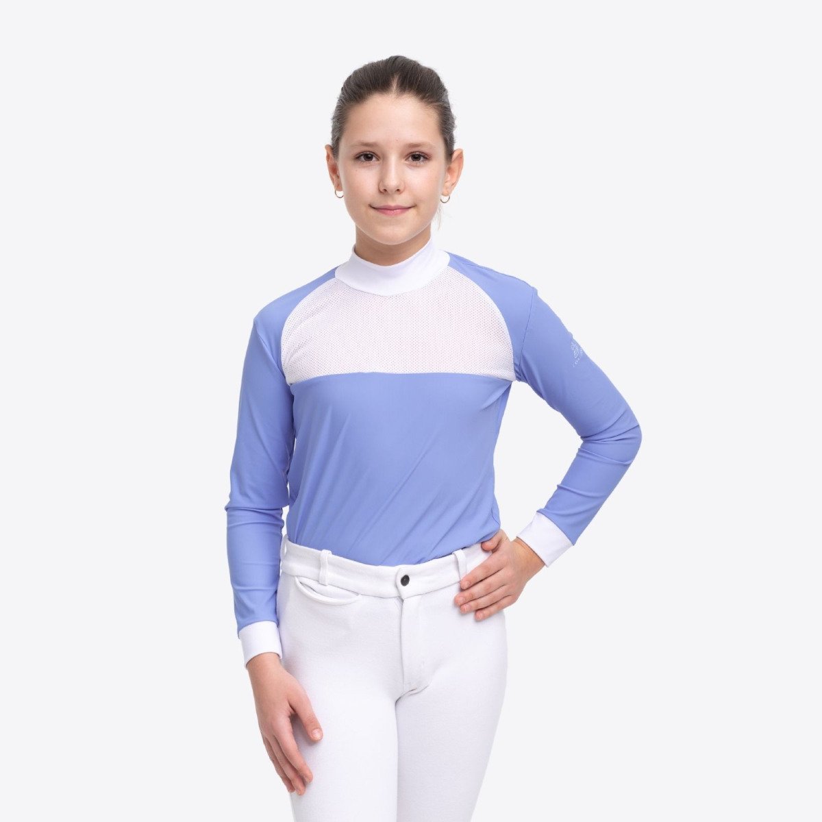 Camiseta hípica de concurso BABY BLUE MESH KIDS - Manga larga, Ropa hípica técnica