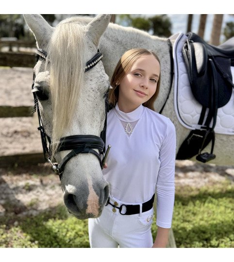Children's Riding Show Shirt CRYSTAL DROP KIDS - Long Sleeve, Technical Equestrian Show Apparel