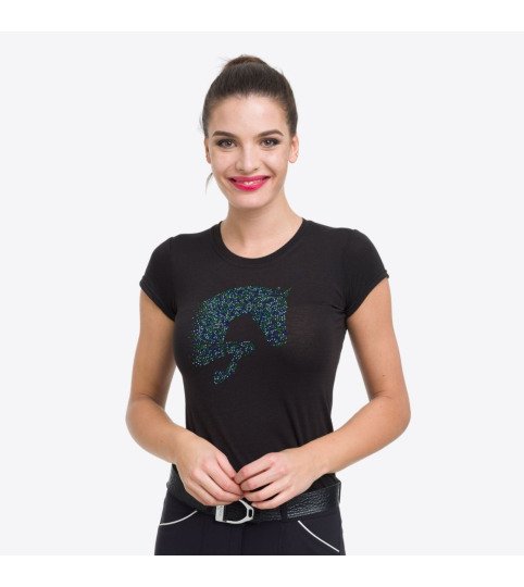 MULTICOLOR T-Shirt with Colorful Crystal Jumping Horse Decoration