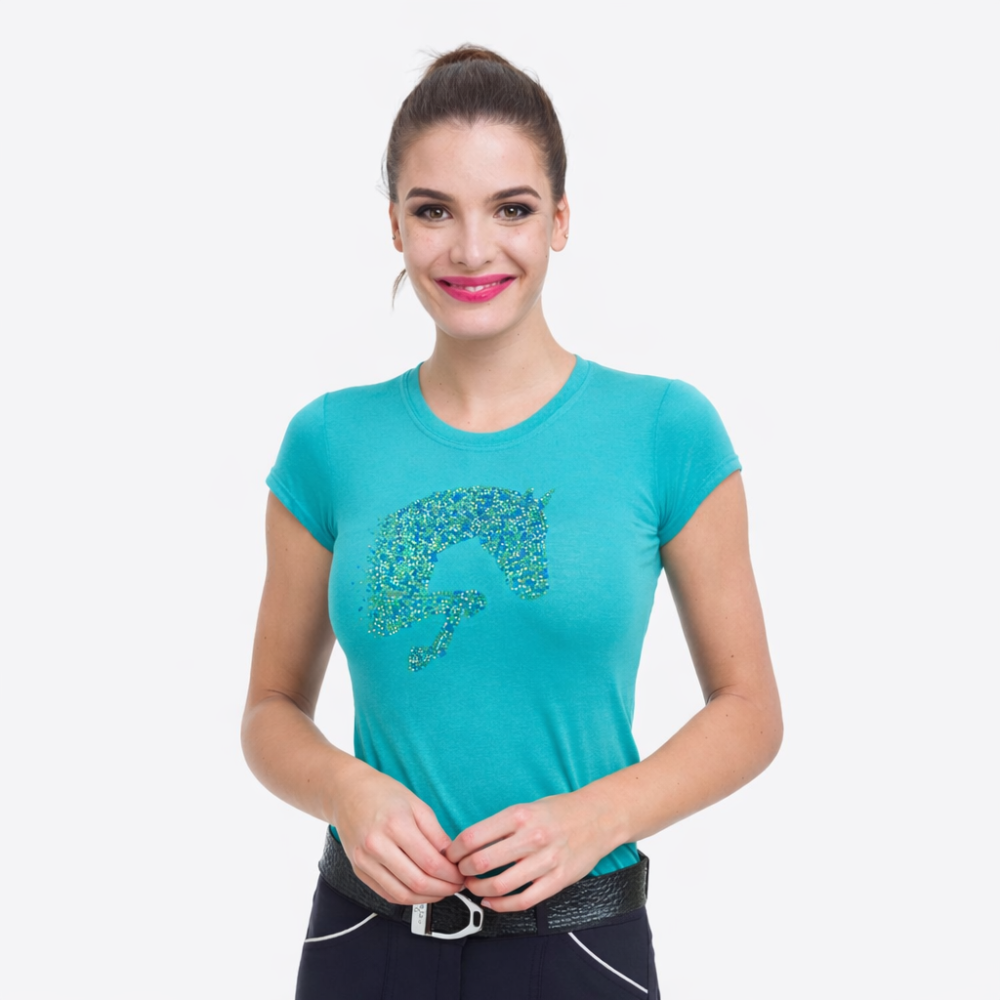 Cavalliera Riding T-Shirt MULTICOLOR with Crystal Decoration, short