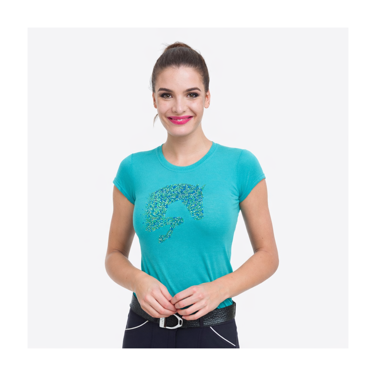 Cavalliera Riding T-Shirt MULTICOLOR with Crystal Decoration, short