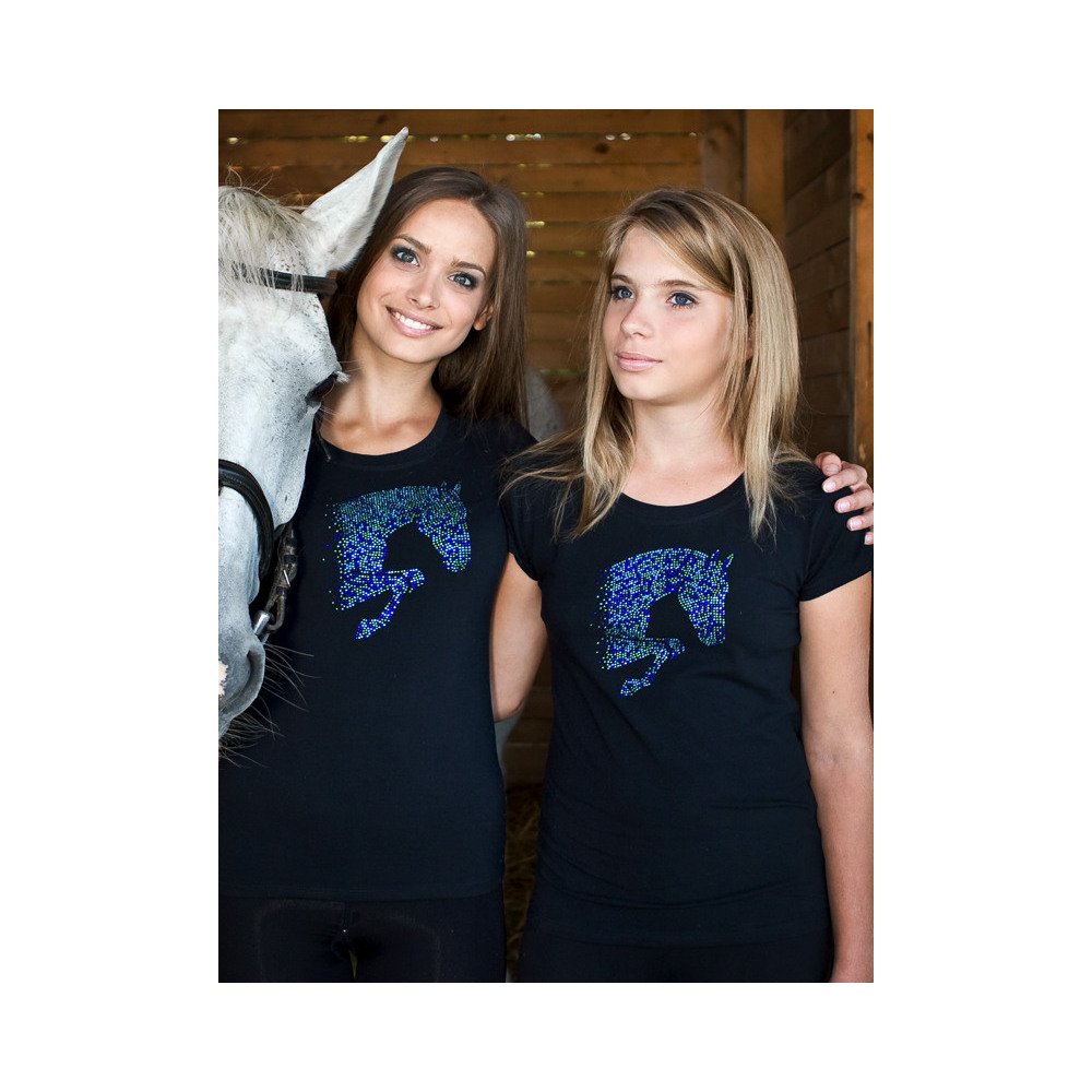 MULTICOLOR T-Shirt with Colorful Crystal Jumping Horse Decoration