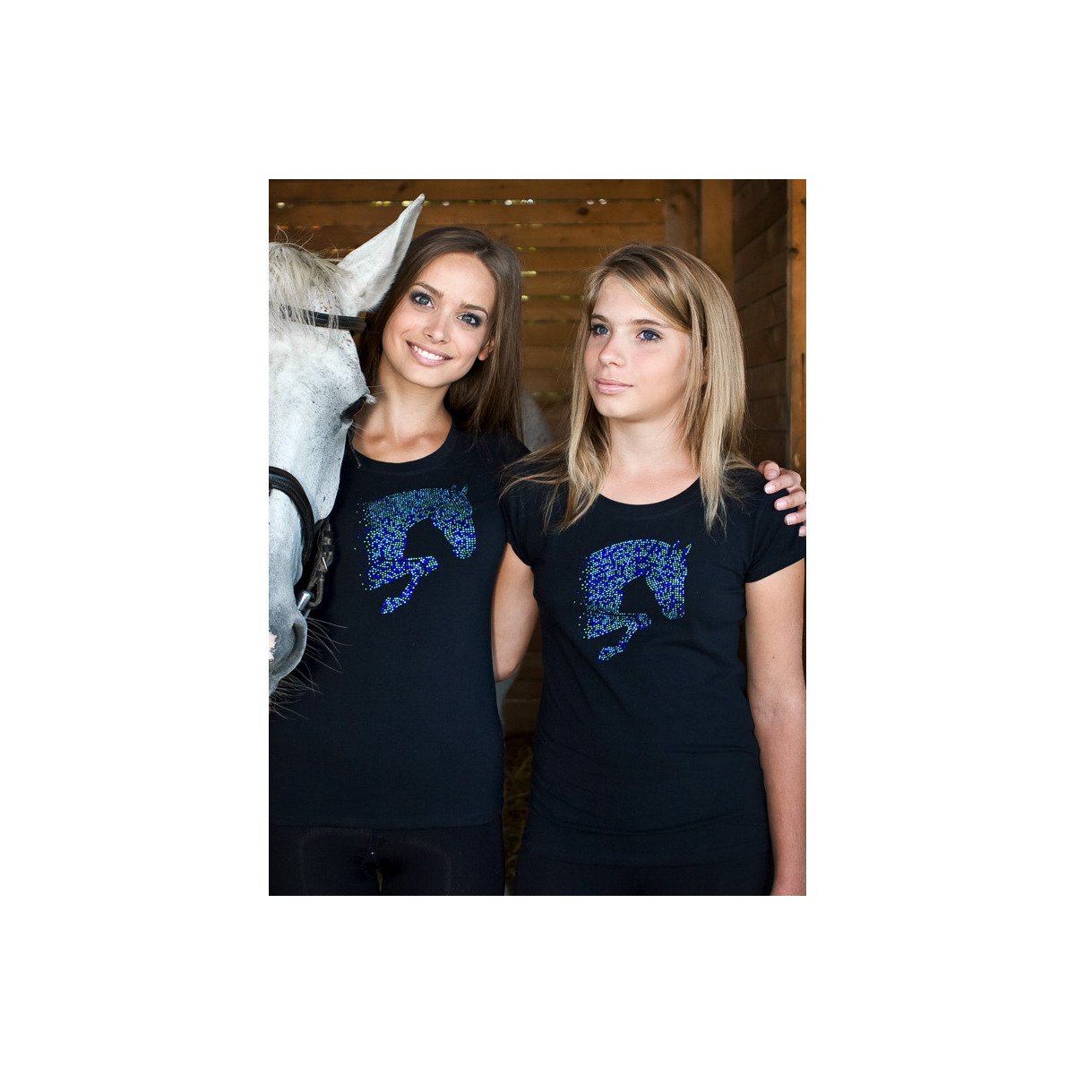 MULTICOLOR T-Shirt with Colorful Crystal Jumping Horse Decoration