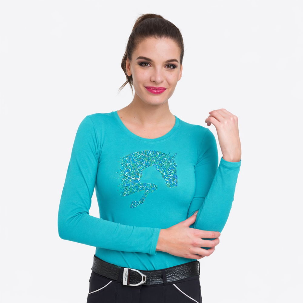 Cavalliera Riding T-Shirt MULTICOLOR with Crystal Decoration, long