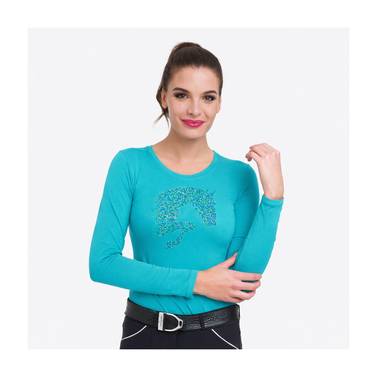 Cavalliera Riding T-Shirt MULTICOLOR with Crystal Decoration, long