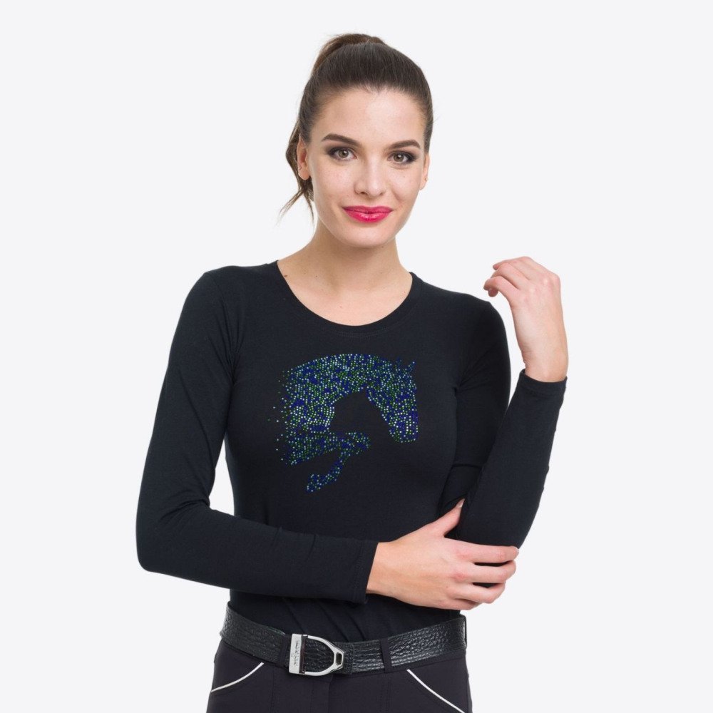 Cavalliera Riding T-Shirt MULTICOLOR with Crystal Decoration, long