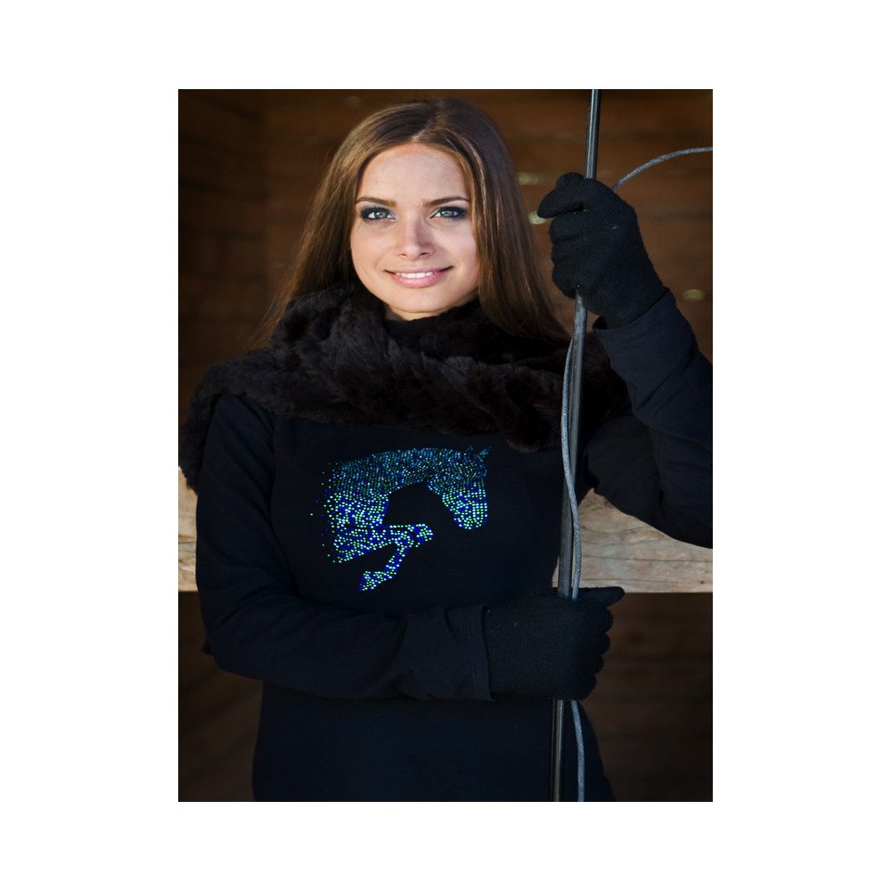 MULTICOLOR Long Sleeve Top with Colorful Crystal Jumping Horse Decoration