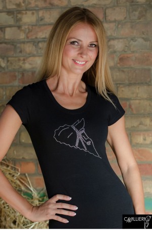 ARTISTIC Long Sleeve Top with Artistic Crystal Horsehead Decoration