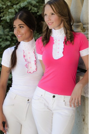 141-370402 PINKY RADIANCE Short Sleeve Racing Shirt with Pink Crystal Decoration and Buttons and Chest Collar
