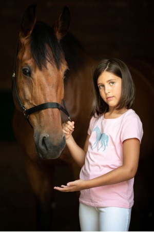Футболка детская для верховой езды, короткий рукав - HORSE IN SKY BLUE, спецодежда для конного спорта