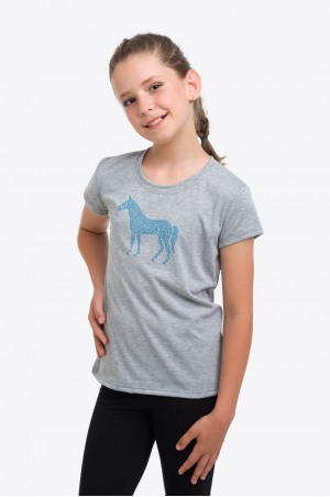 Reiten Baumwolle Top HORSE IN SKY BLUE - Kurzarm, Reitsportbekleidung