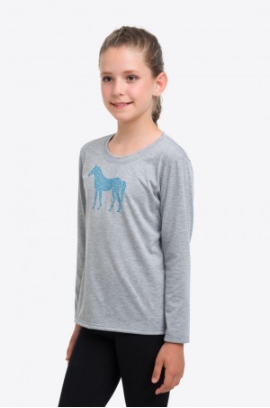 Riding Cotton Top HORSE IN SKY BLUE - Long Sleeve, Equestrian Apparel