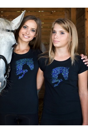 MULTICOLOR T-Shirt with Colorful Crystal Jumping Horse Decoration