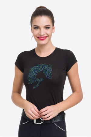 MULTICOLOR T-Shirt with Colorful Crystal Jumping Horse Decoration