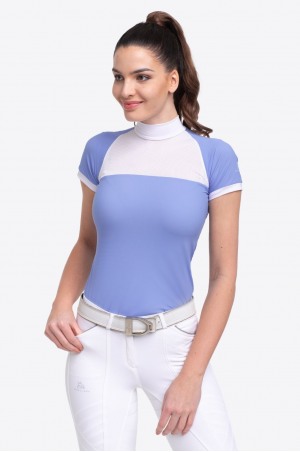 Рубашка для выступлений BABY BLUE MESH - короткий рукав, спецодежда для конного спорта из технической ткани