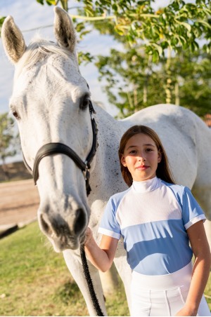 Riding Show Shirt BABY BLUE MESH KIDS - Short Sleeve, Technical Equestrian Apparel