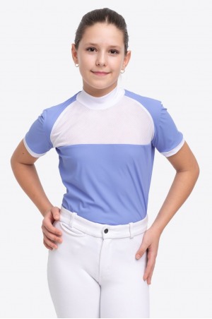 Рубашка для выступлений BABY BLUE MESH KIDS - короткий рукав, спецодежда для конного спорта из технической ткани