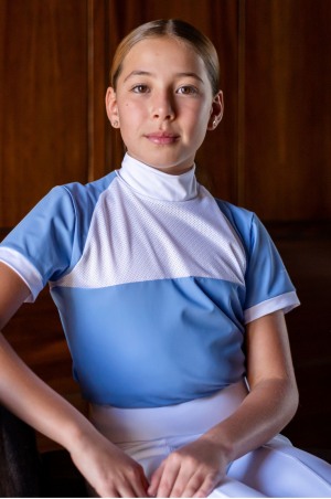 Haut d''équitation BABY BLUE MESH KIDS- Manches courtes, Vêtements équestres techniques