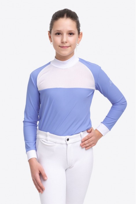 Рубашка для выступлений BABY BLUE MESH KIDS - длинный рукав, спецодежда для конного спорта из технической ткани