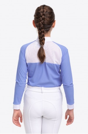 Рубашка для выступлений BABY BLUE MESH KIDS - длинный рукав, спецодежда для конного спорта из технической ткани