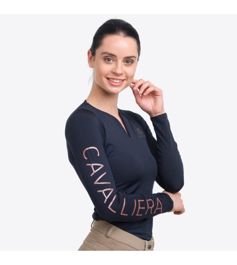 Camiseta hípica de alto rendimiento ROSE GOLD - Manga larga, Ropa técnica ecuestre